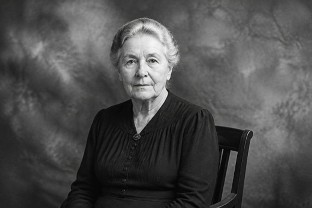 A small, soft black-and-white studio portrait scan